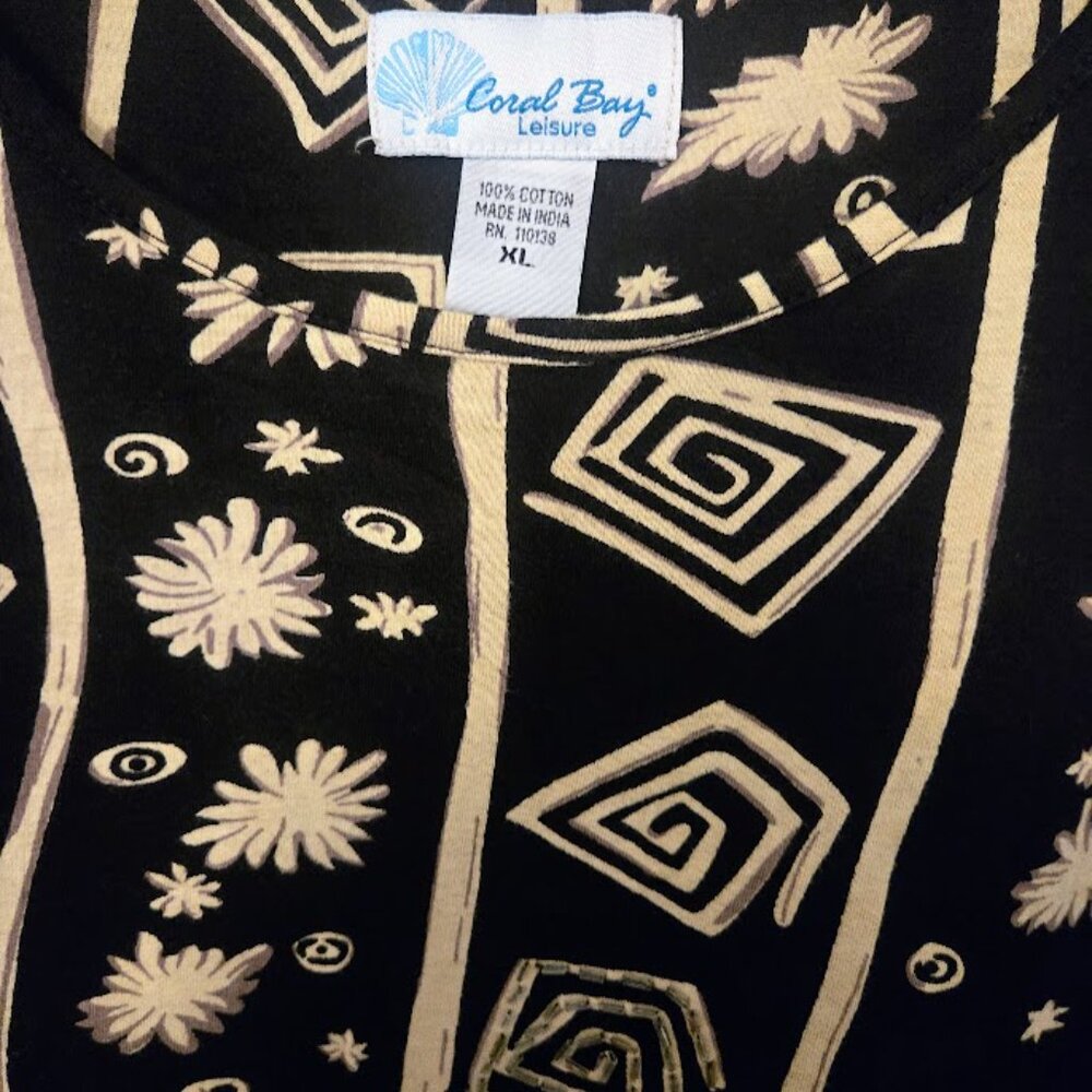 Coral Bay black and tan tribal pattern cotton S/S midi dress Size XL NWOT - Picture 3 of 6
